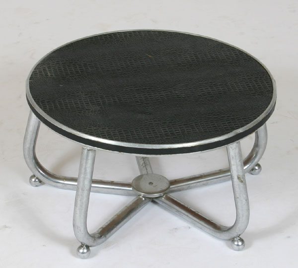 Machine Age round foot stool; stamped