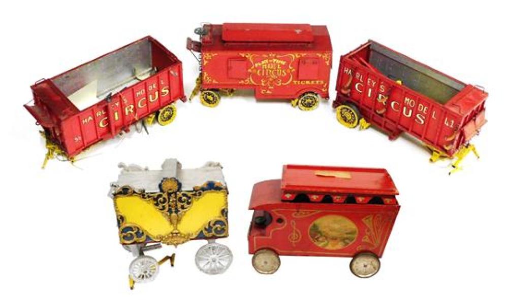 CIRCUS: FIVE LARGE VINTAGE CIRCUS TRAINS,