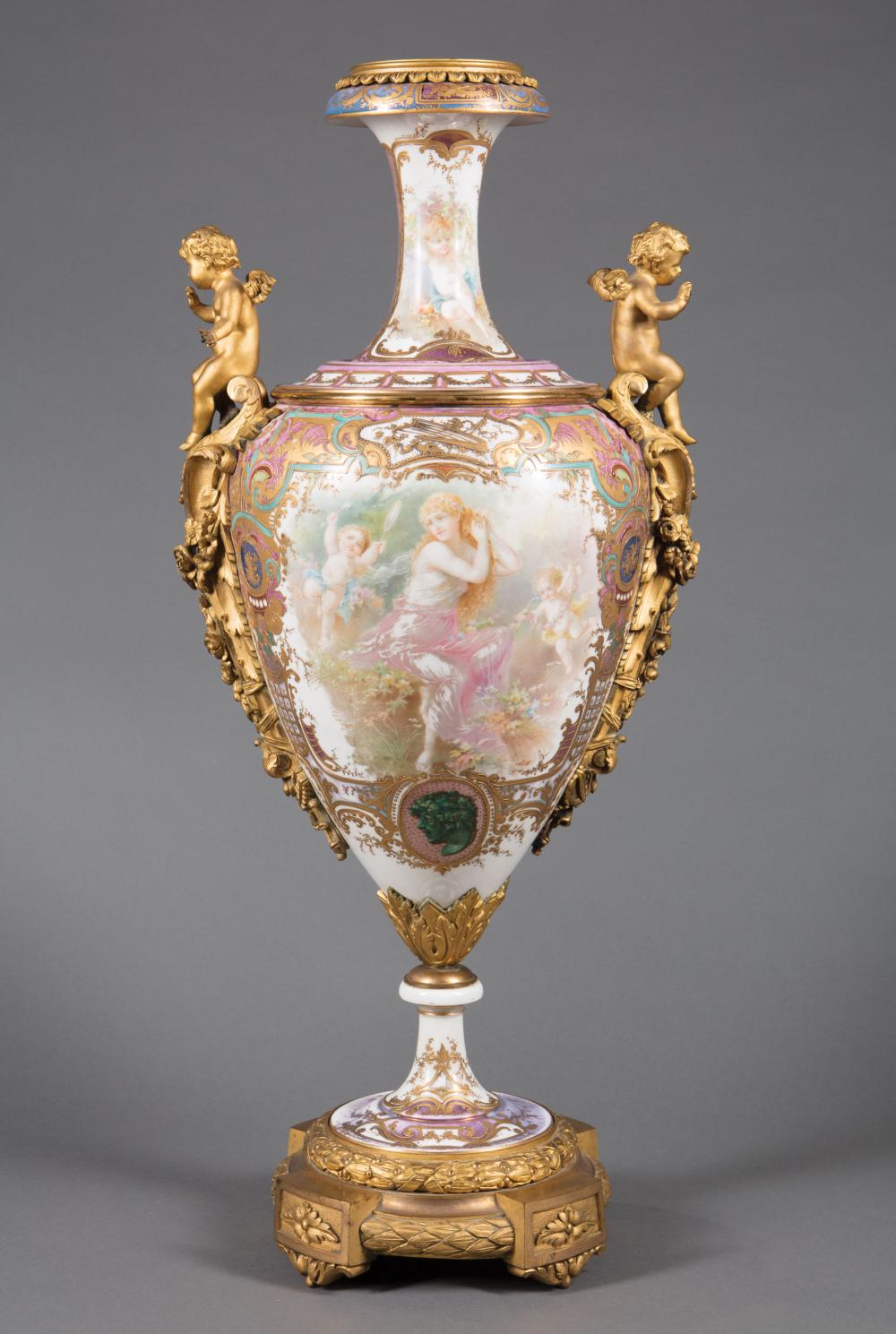 BRONZE-MOUNTED SEVRES-STYLE PORCELAIN