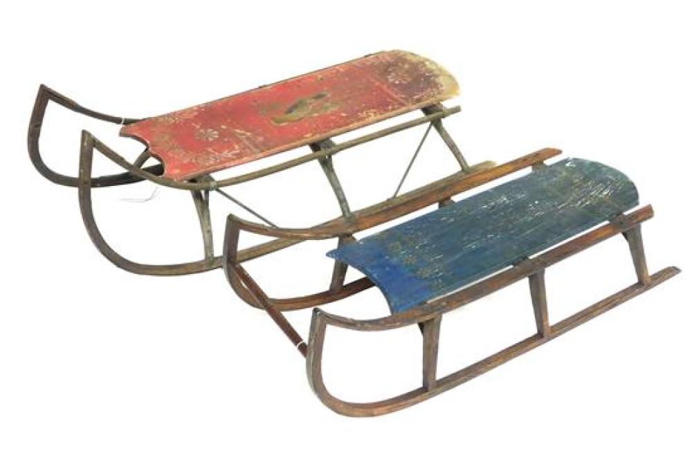TWO PAINTED CHILD S SLEDS INCLUDING  31bfcc