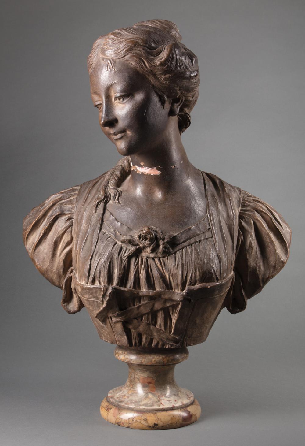 FRENCH PATINATED TERRACOTTA BUST