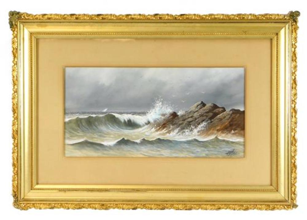 GOUACHE MARINE SCENE OF WAVES BREAKING