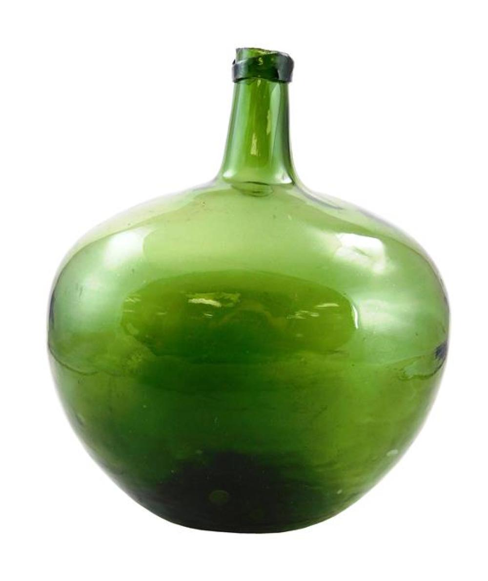 19TH C. DEMIJOHN BOTTLE, DARK GREEN,