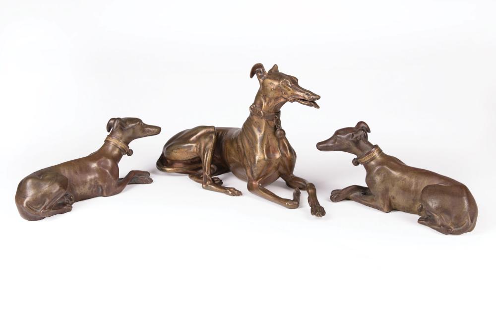 GROUP OF THREE BRONZE WHIPPETSGroup