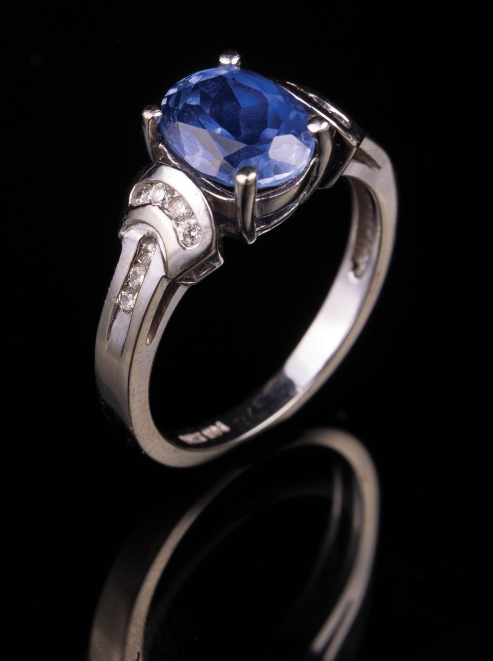 14 KT. WHITE GOLD, SAPPHIRE AND