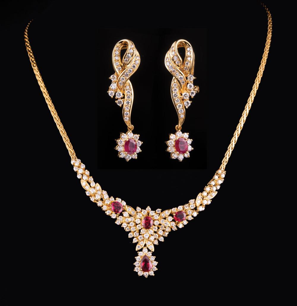 18 KT. GOLD, RUBY, DIAMOND NECKLACE