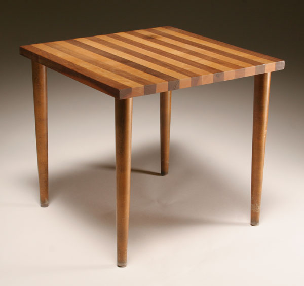 Small square pedestal table, contrasting