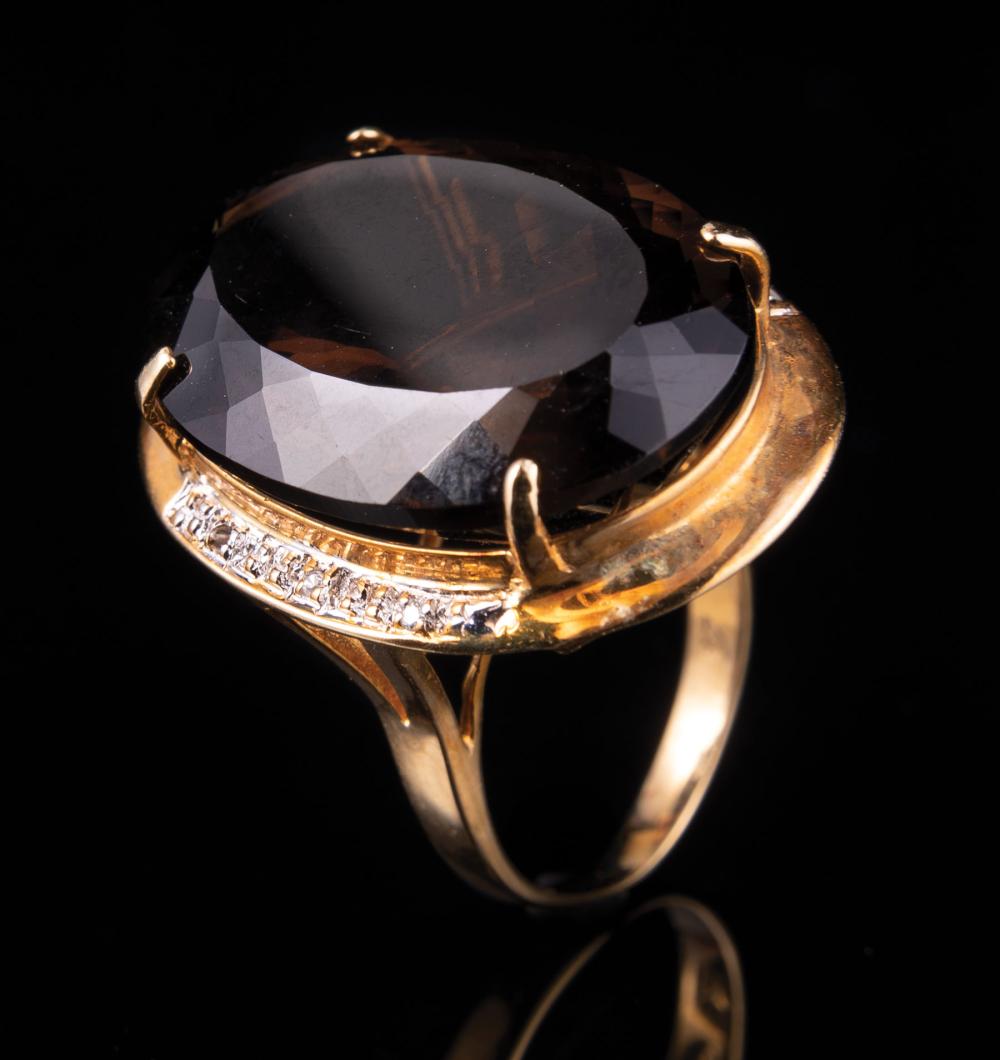 14 KT. YELLOW GOLD, SMOKEY QUARTZ,