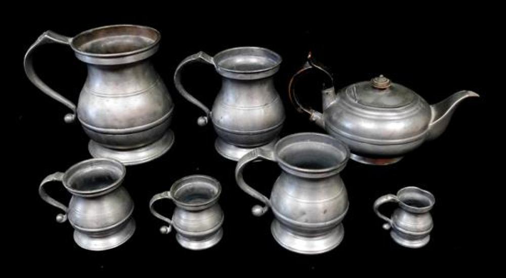 SEVEN PIECES OF PEWTER, INCLUDING: