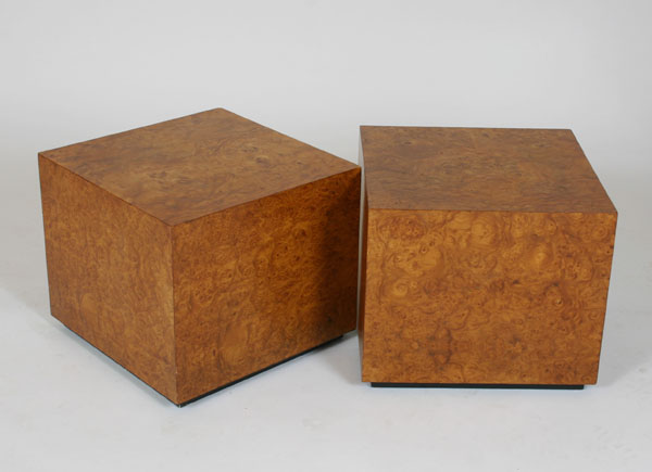 Pair burled veneer cube pedestal 4f9b1