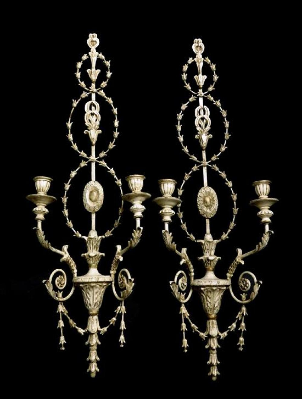 PAIR OF LARGE WOOD AND METAL SCONCES 31c0fe