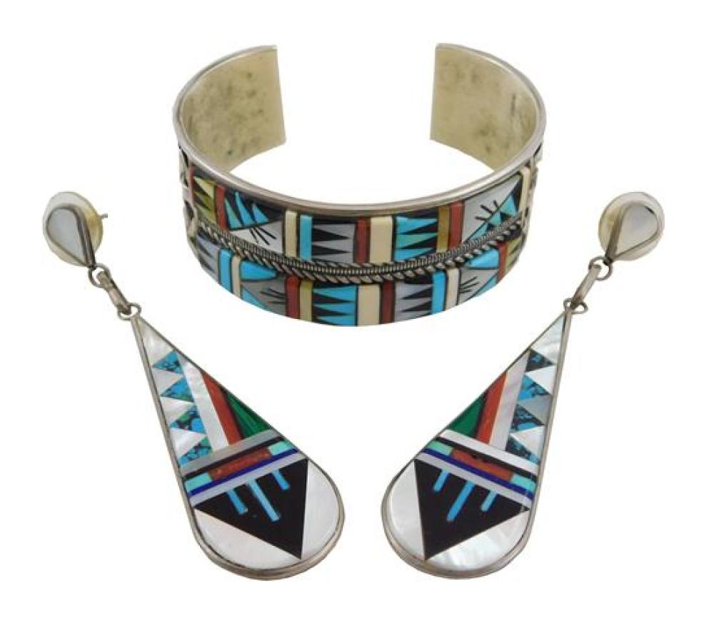 SILVER: INLAID ZUNI EARRINGS AND