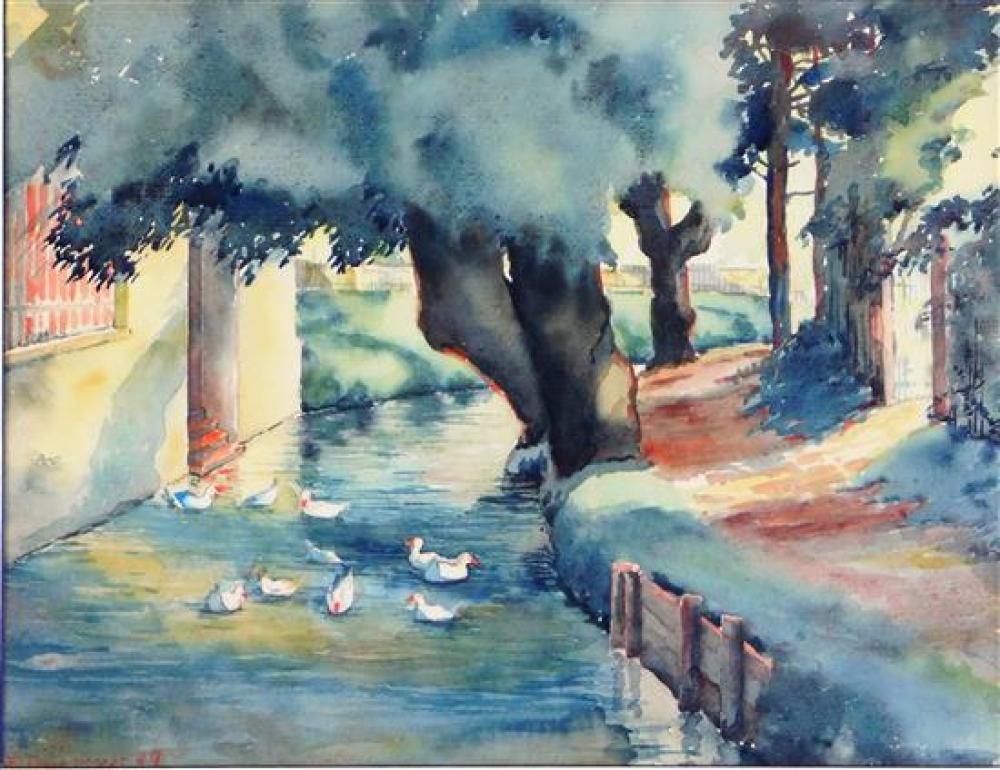 WATERCOLOR, 1949, DEPICTS CANAL