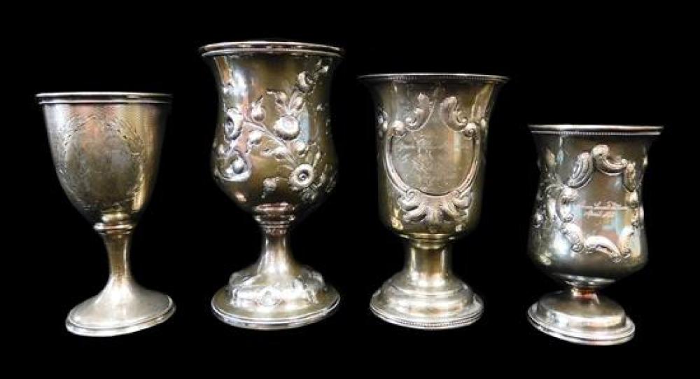 SILVER: FOUR GOBLETS, MONOGRAMMED, INCLUDING: