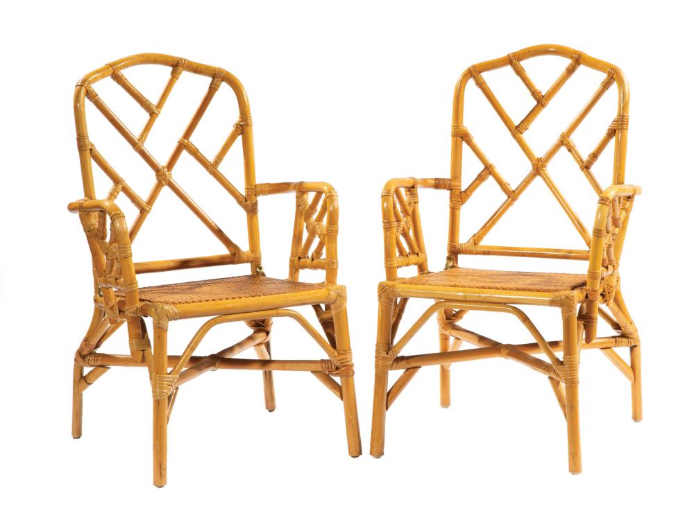 VINTAGE PAIR OF FAUX BAMBOO ARMCHAIRSVintage