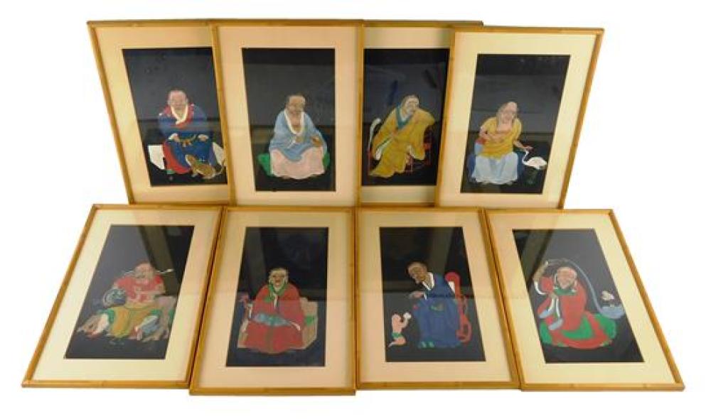 ASIAN: EIGHT FRAMED GOUACHE ON