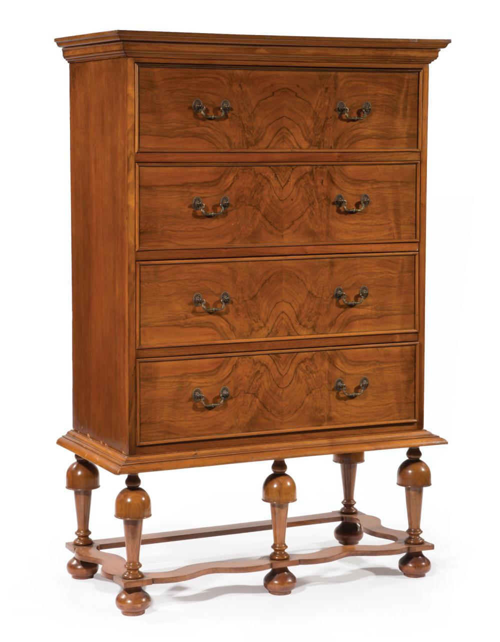 WILLIAM AND MARY-STYLE WALNUT CHEST-ON-STANDWilliam