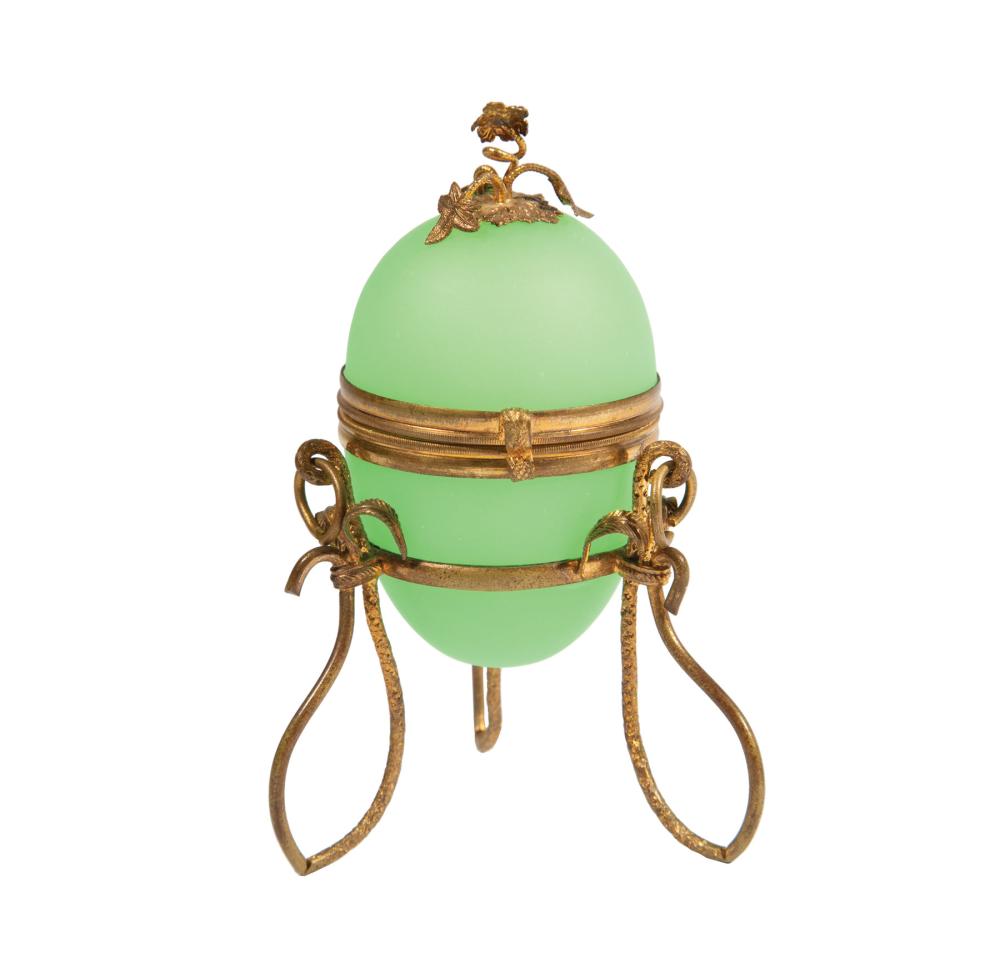 GILT METAL-MOUNTED GREEN OPALINE GLASS