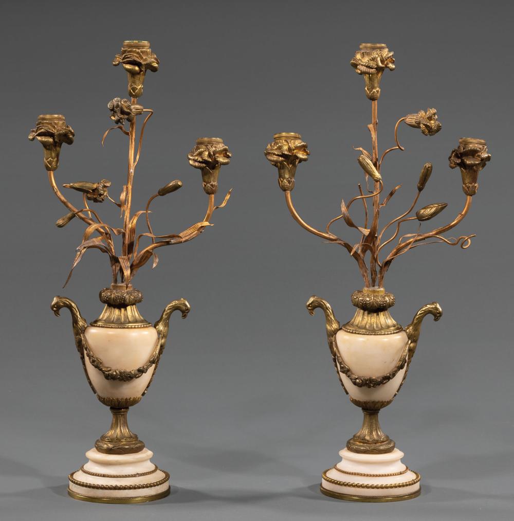 FRENCH BRONZE-MOUNTED MARBLE CANDELABRAPair
