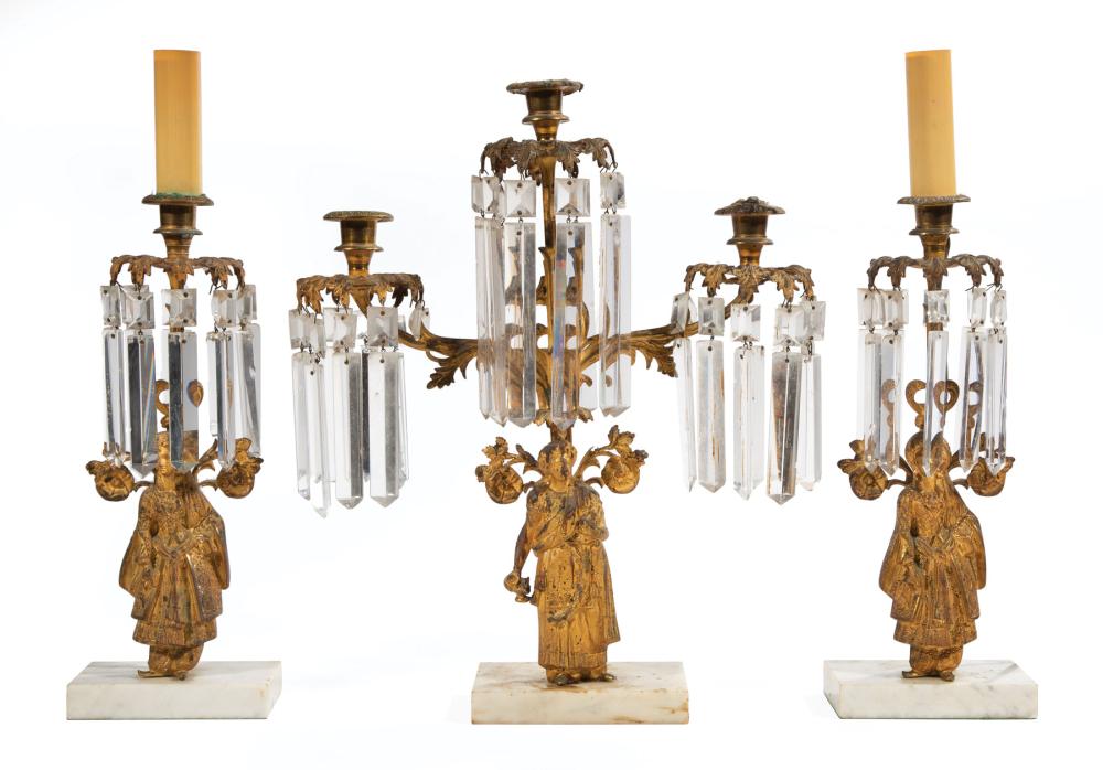 GILT BRASS THREE-PIECE GIRANDOLE