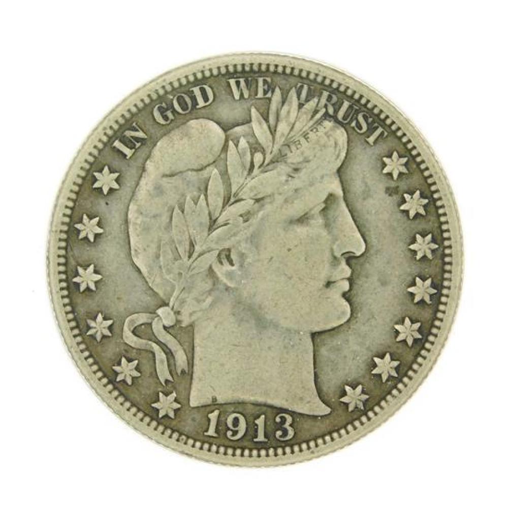 †COIN: 1913 BARBER HALF DOLLAR,