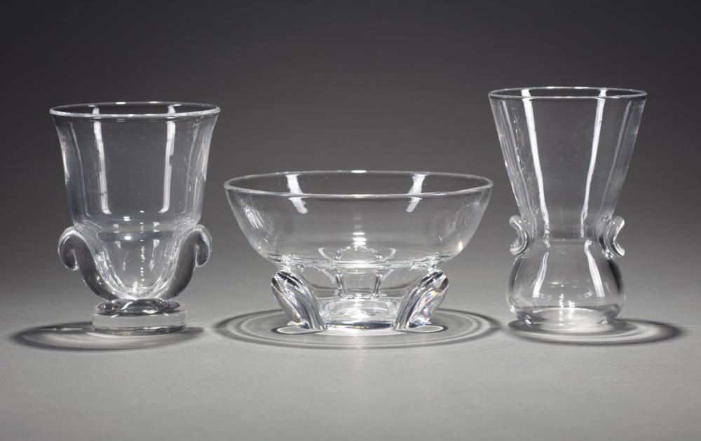 TWO STEUBEN GLASS VASES AND A TREFOIL 31c4ec