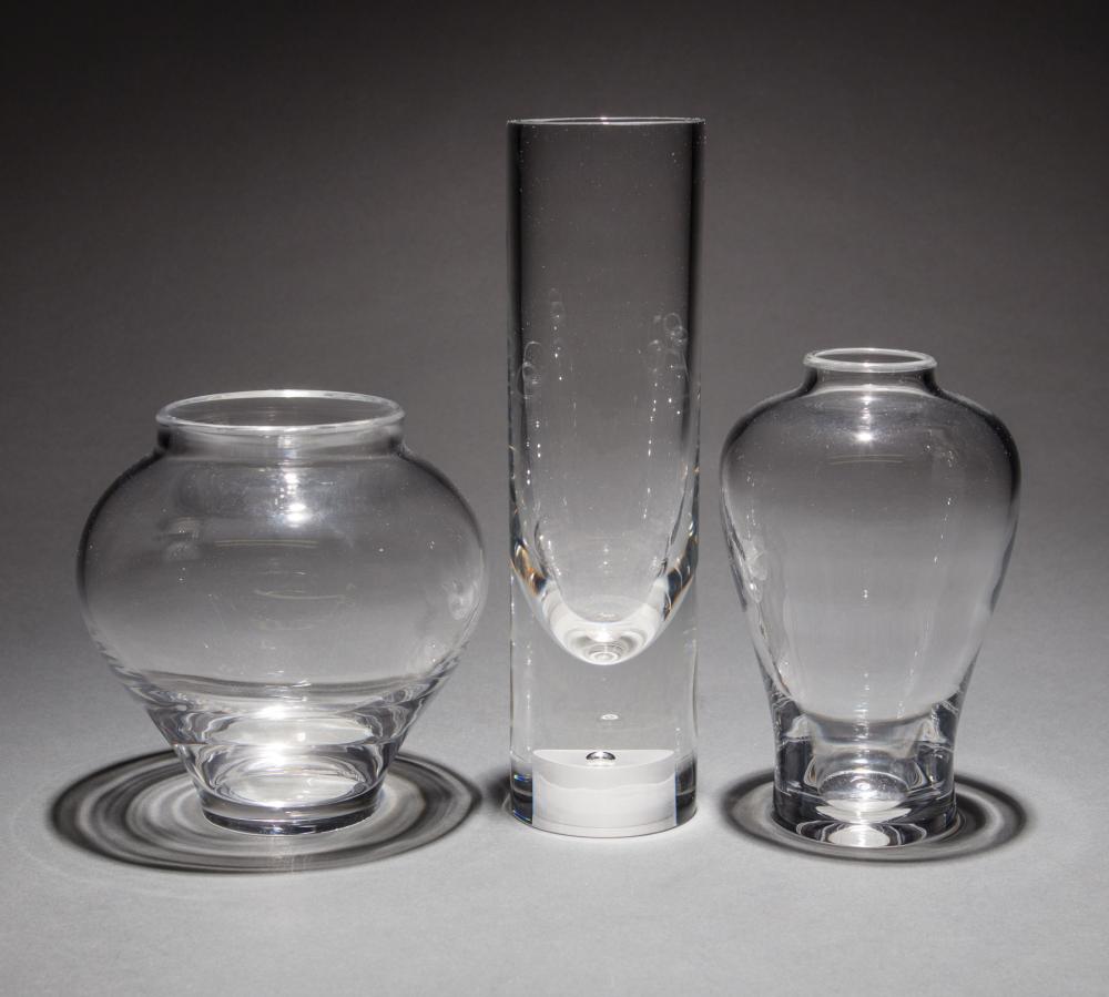 STEUBEN GLASS VASES AND A JARSteuben