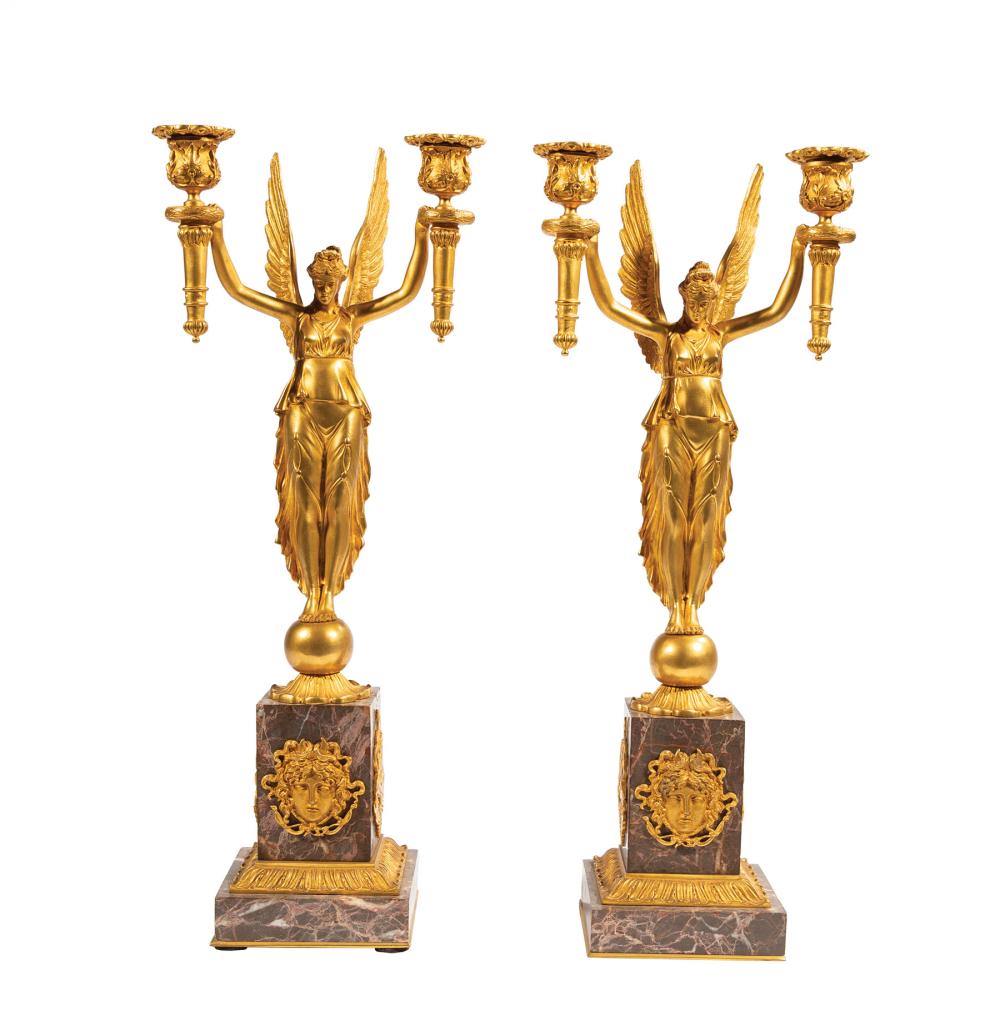 EMPIRE-STYLE GILT BRONZE AND MARBLE