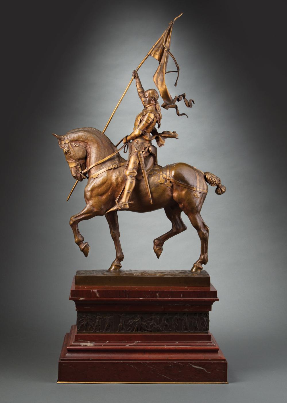 BRONZE FIGURAL GROUP OF JOAN OF ARC