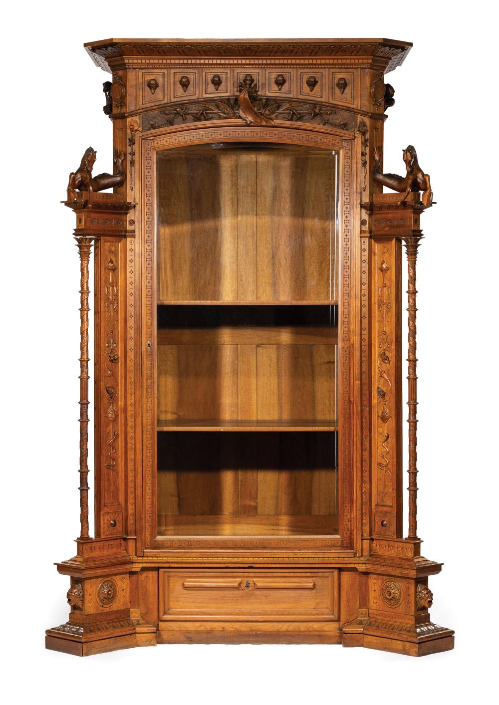 ITALIAN CARVED WALNUT DISPLAY CABINETItalian 31c633