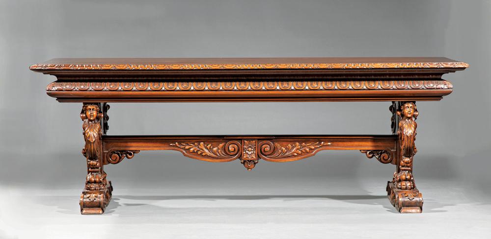 ITALIAN CARVED WALNUT HALL TABLEItalian