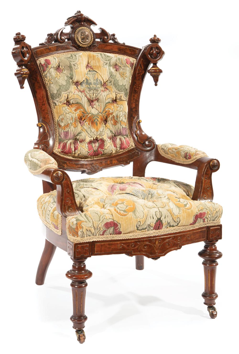 WALNUT AND BURL WALNUT CHILDS ARMCHAIRRare