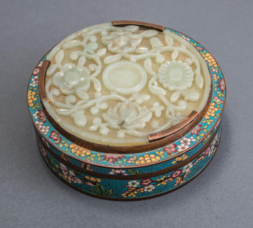 CHINESE CELADON JADE CLOISONNE ENAMEL