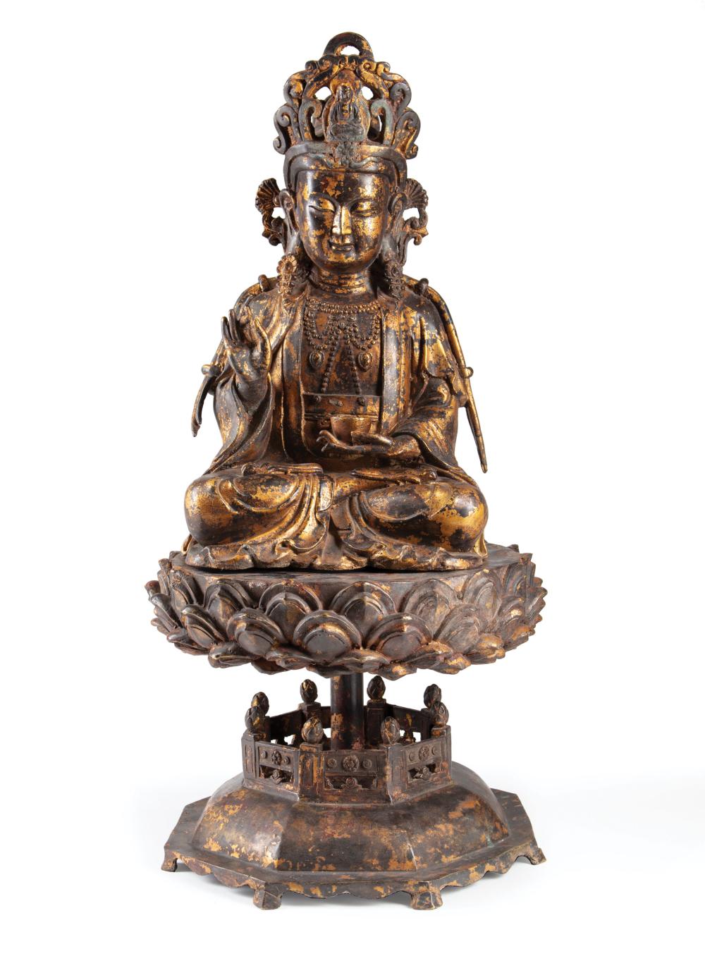 CHINESE PARTIAL GILT BRONZE FIGURE OF