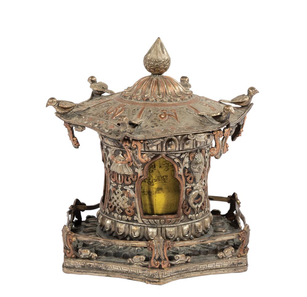 TIBETAN COPPER, SILVER PAGODA-FORM