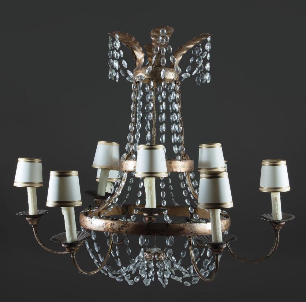 PATINATED METAL AND CUT CRYSTAL CHANDELIERContinental