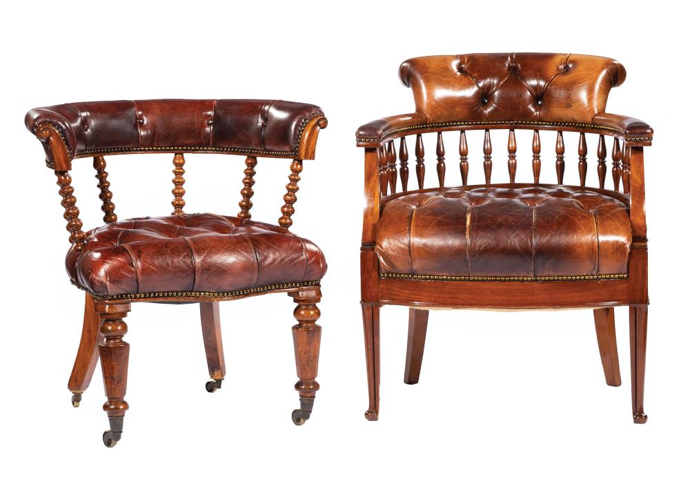 TWO ENGLISH LEATHER AND CARVED