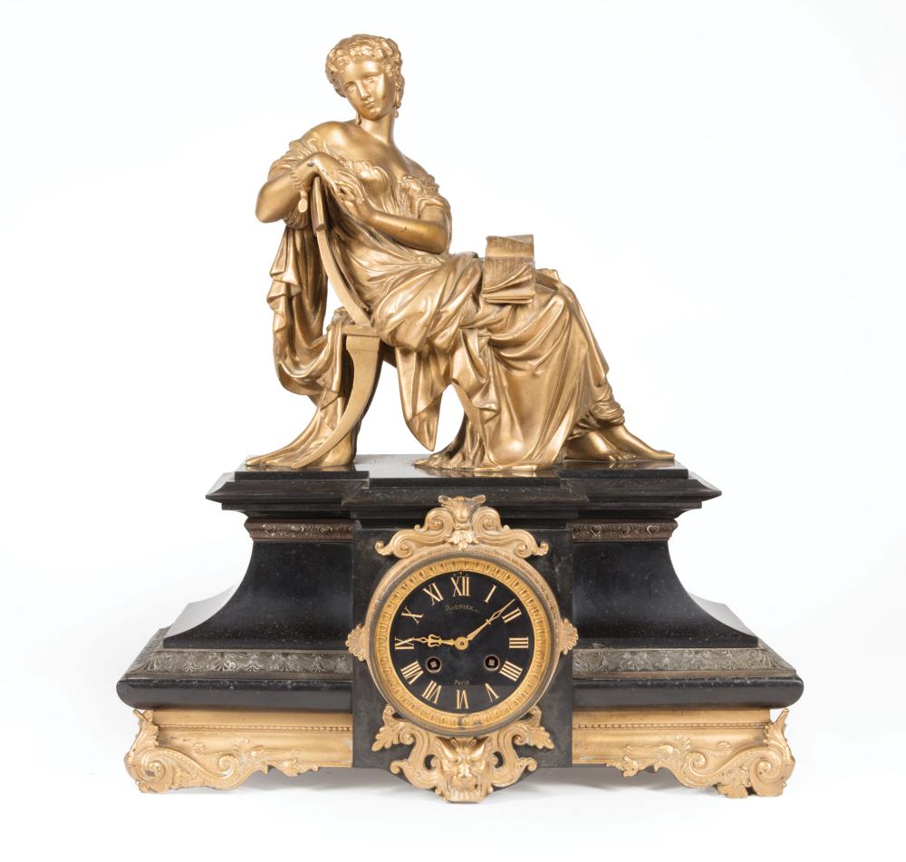 FRENCH GILT METAL AND MARBLE FIGURAL 31c7f5