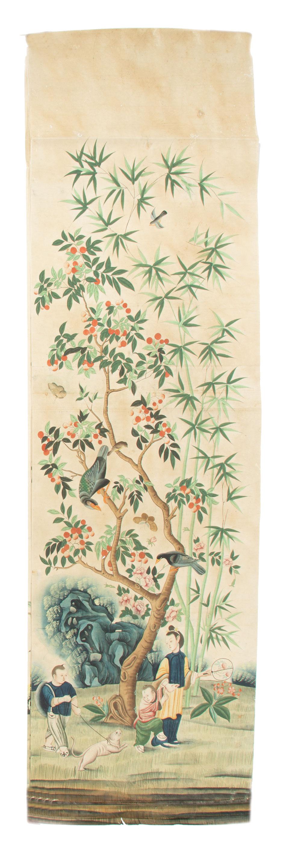 SUITE OF FOUR CHINOISERIE WALLPAPER
