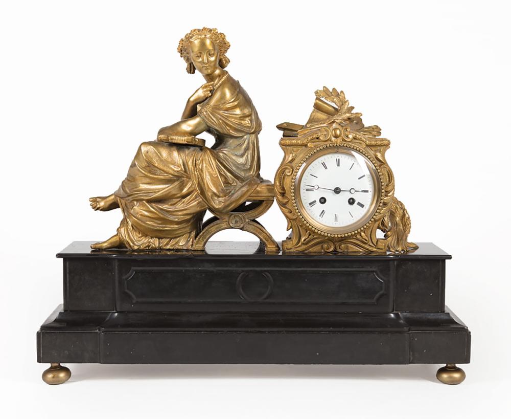 FRENCH BRONZE AND MARBLE FIGURAL MANTEL