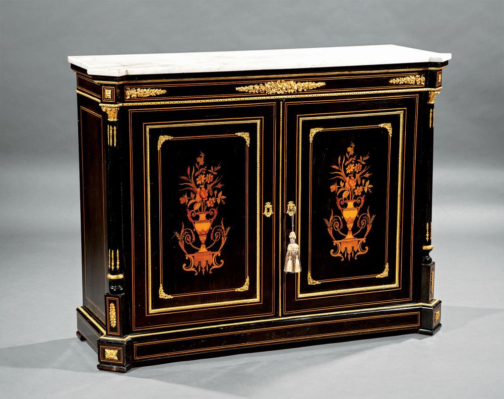 EBONIZED, MARQUETRY PARLOUR CABINETAntique