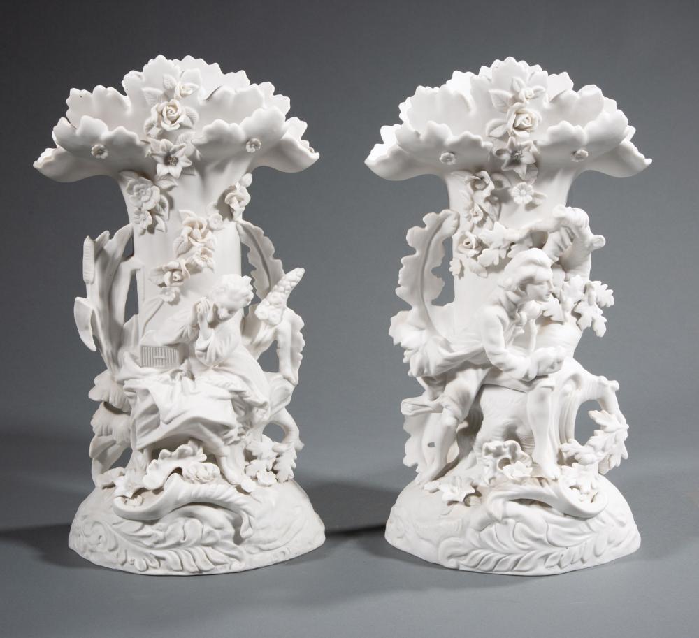 PAIR OF FRENCH BISQUE PORCELAIN FLARE