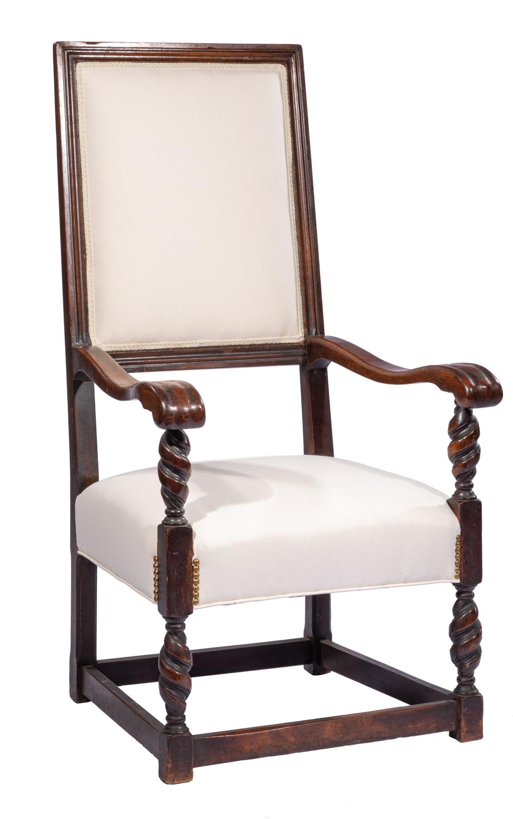 BAROQUE-STYLE CARVED WALNUT ARMCHAIRAntique