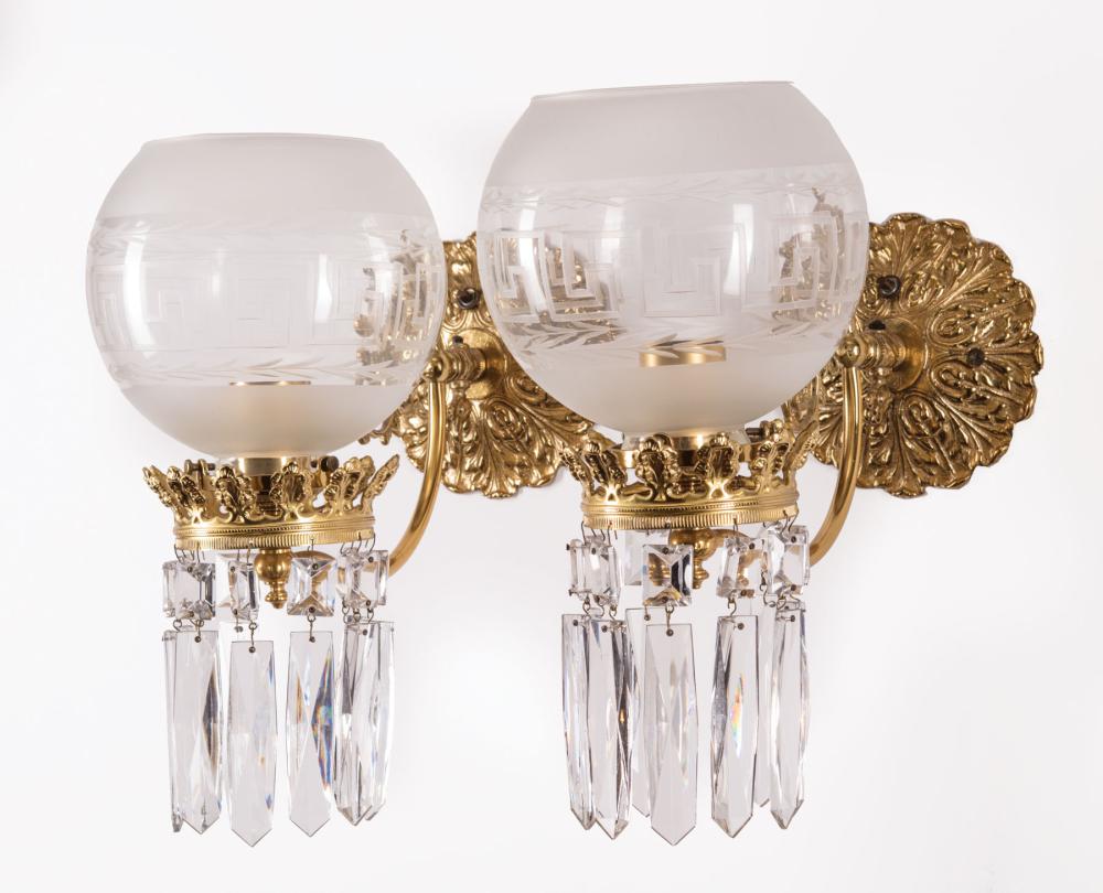 PAIR OF AMERICAN BRASS AND CUT-GLASS