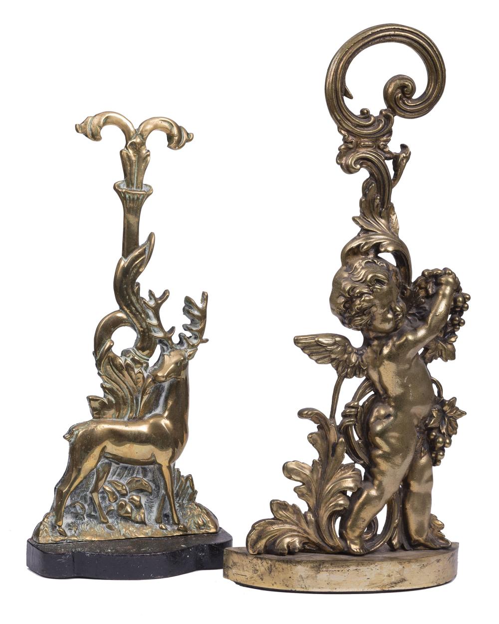TWO ENGLISH BRASS FIGURAL DOORSTOPSTwo