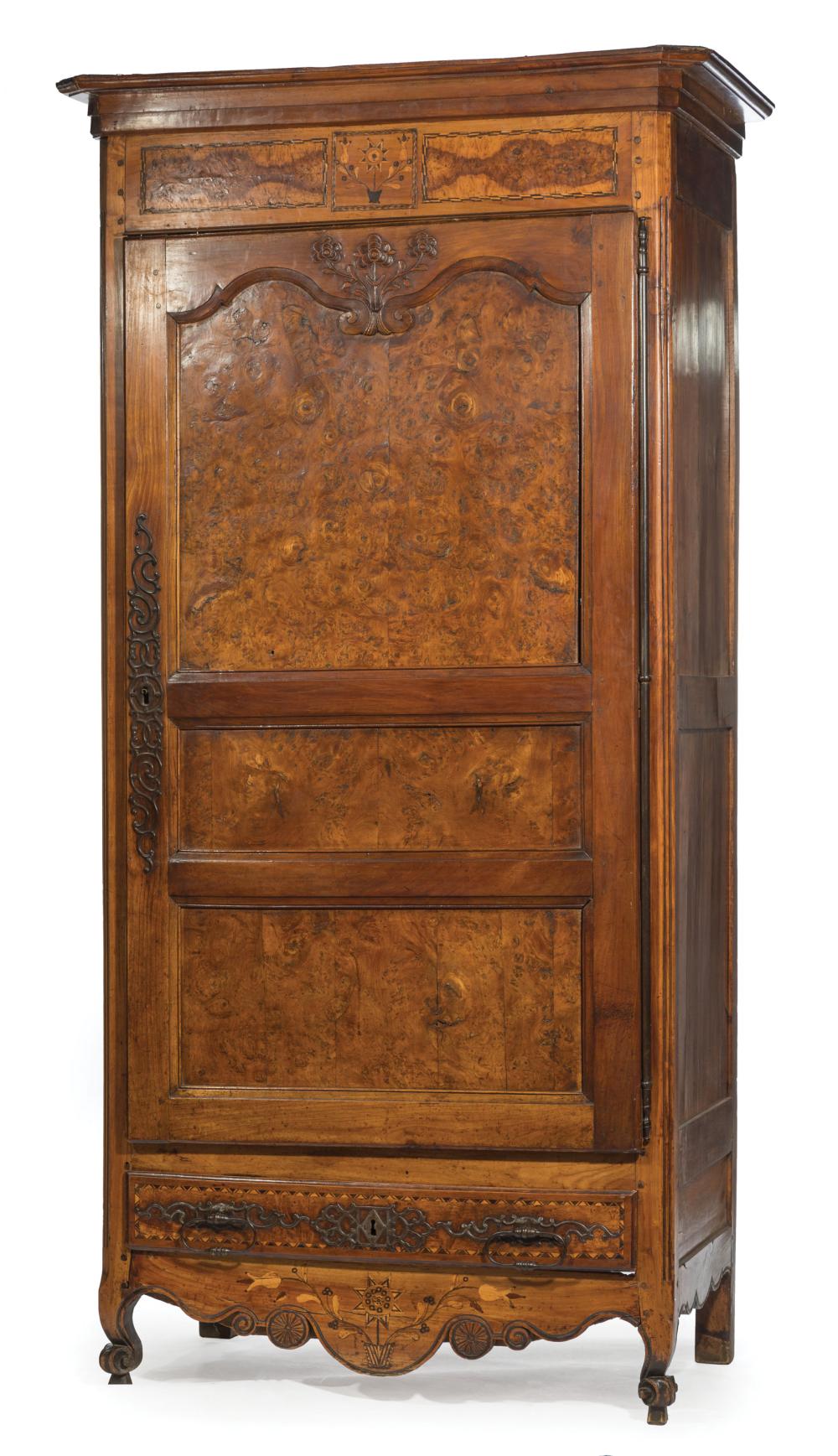 FRENCH MARQUETRY AND BURLWOOD BONNETIEREFrench