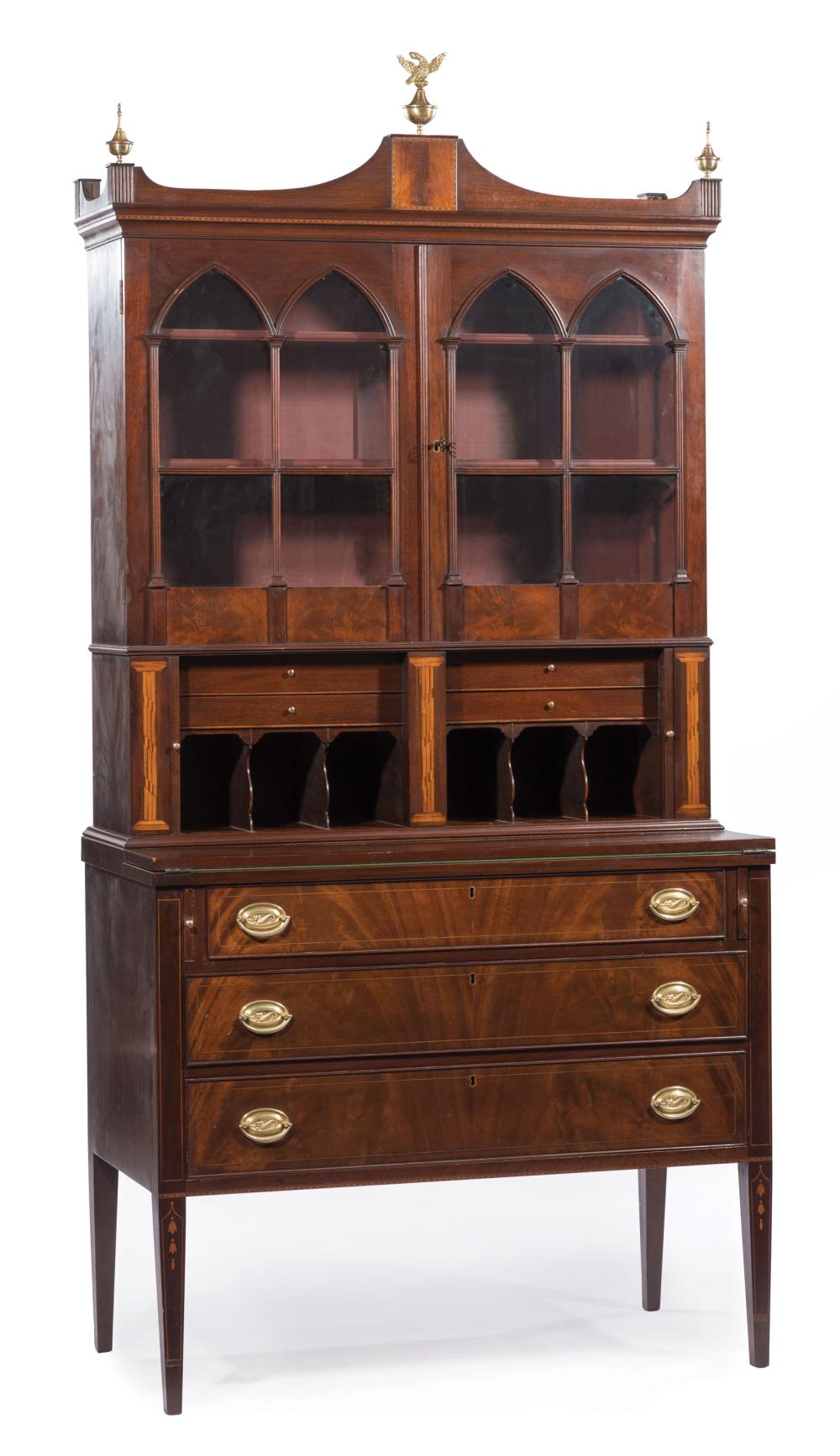 INLAID MAHOGANY SECRETARY BOOKCASEHepplewhite Style 31ca5b