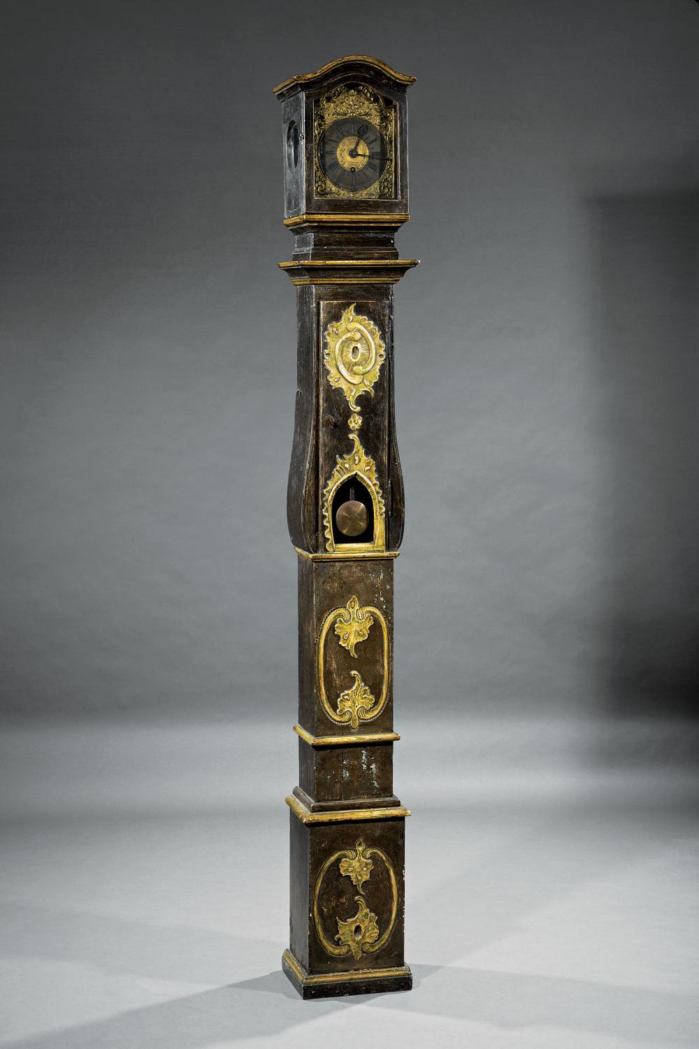FRENCH PAINTED TALL CASE CLOCKFrench