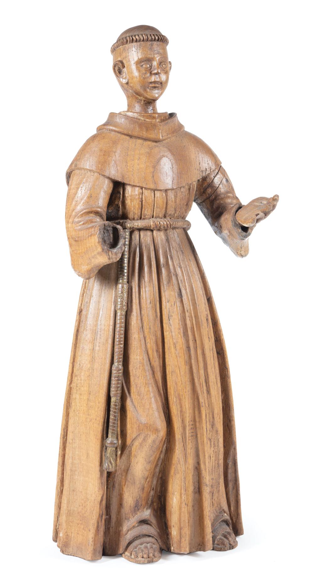 CARVED WOOD FIGURE ST. FRANCIS OF ASSISICarved