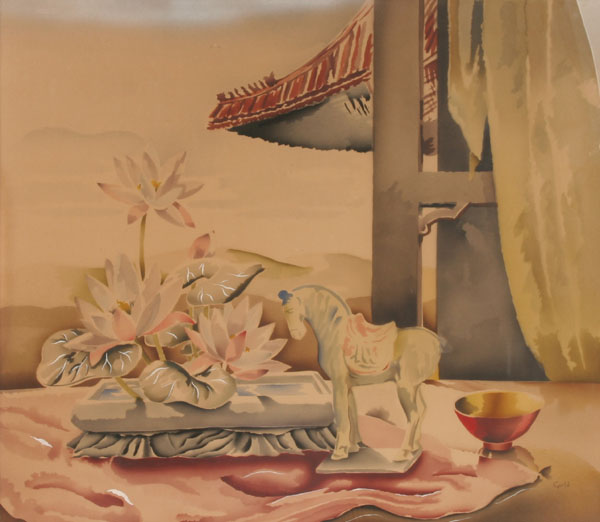 Vintage airbrush painting depicting